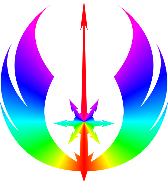 Diskordisches Jedi-Emblem in Regenbogen-Optik